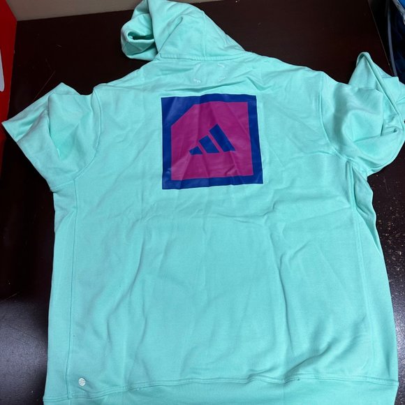Adidas Mens Mint Adicross Long Sleeve Pullover Hooded Golf Sweatshirt Size XL - Picture 2 of 4